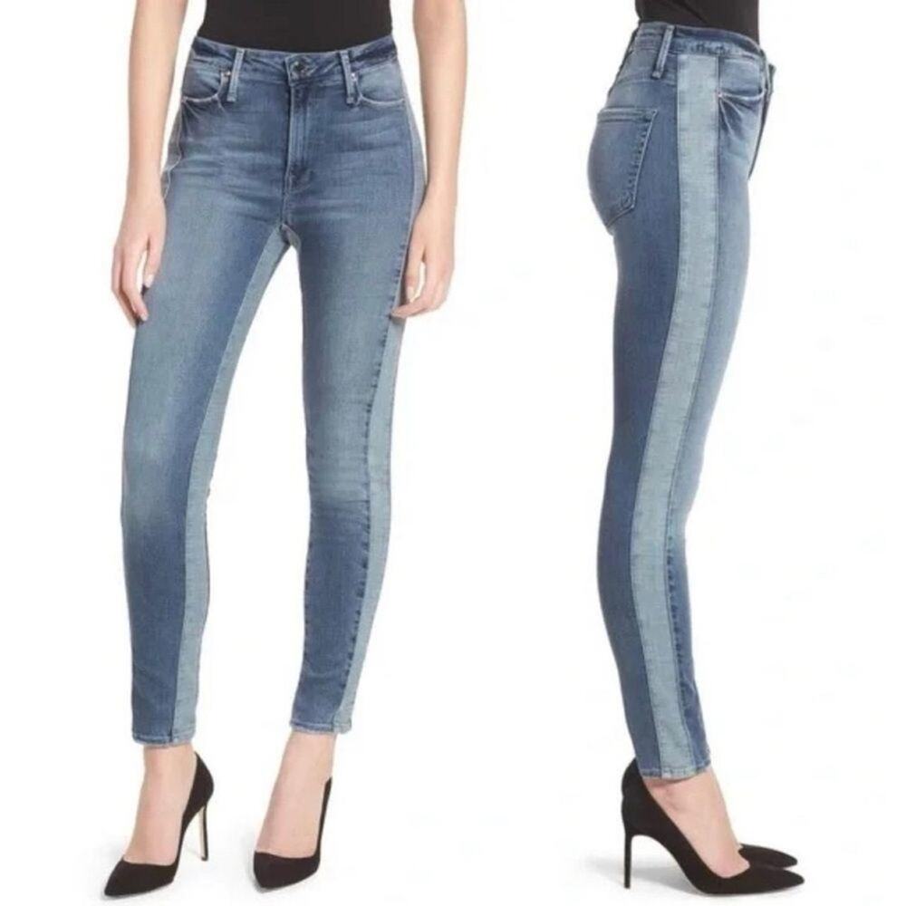 Good American Women’s Good Waist Two Tone Denim Jeans High Rise Skinny Blue 2/26